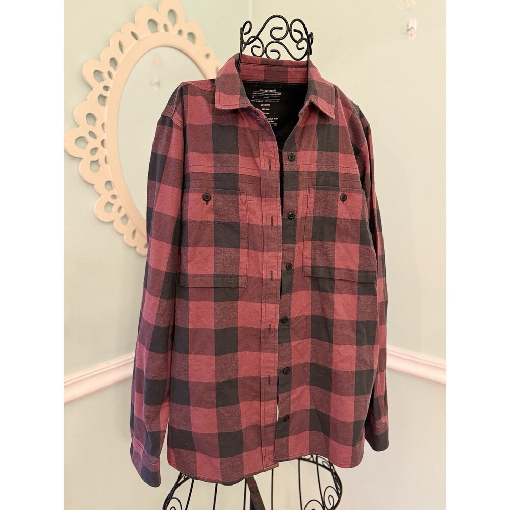 REI Cooperative Mens Button Up Shirt XL Red Black Long Sleeve Check Cotton Plaid
